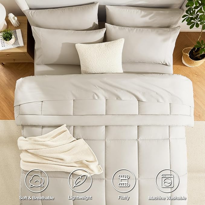 CozyLux California King Comforter Sets Beige, 7 Pieces Cal King Bed in a Bag - Image 2