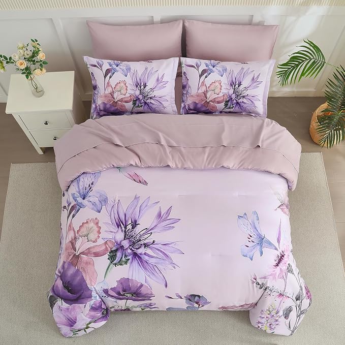 Yogeneg King Size Comforter Set 7 Piece Bed in a Bag, Elegant Floral Botanical - Image 3
