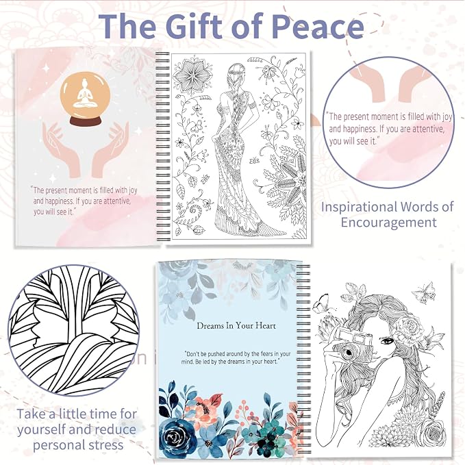 Kalysky Adult Coloring Book for Women, Spiral Bound, Relaxation Arts and Crafts - Image 2