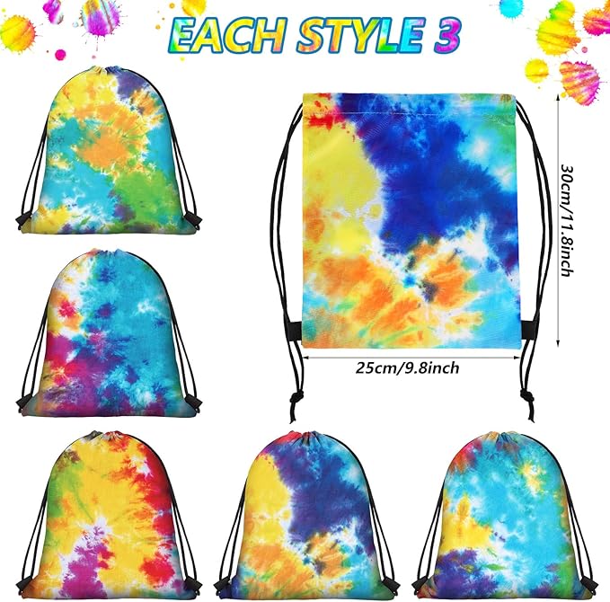 Shappy 24 Pcs Tie Dye Drawstring Backpack, Goodie Treat Bags, Colorful Sport - Image 3