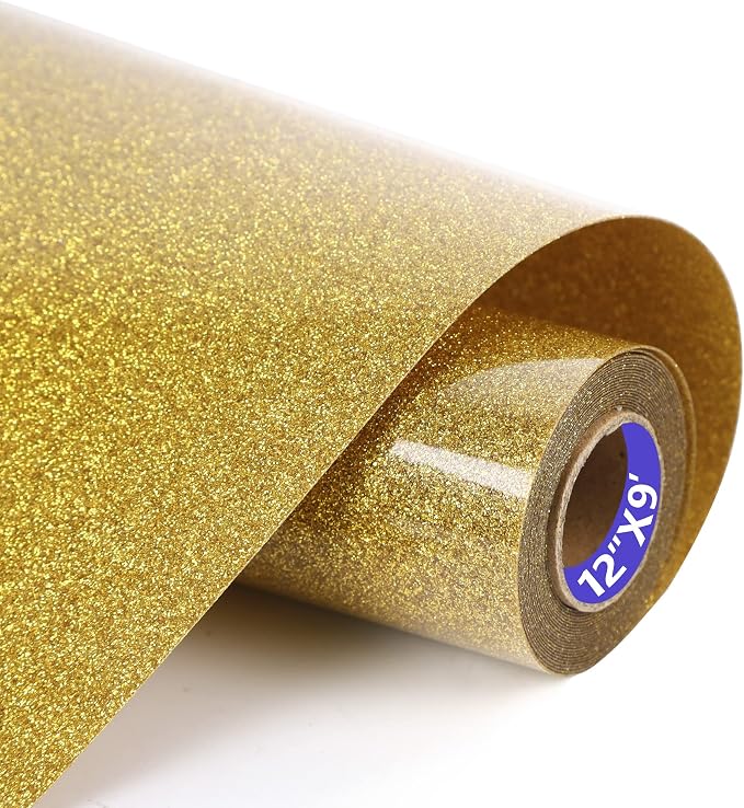 Golden Glitter HTV Heat Transfer Vinyl Rolls12inch by 9feet PU Stretch Iron on by SHOMKIEE