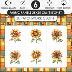 Patchwork Sunflower Cotton Fabric Panel – Six 10×10 inch Designs + Bonus - Image 2