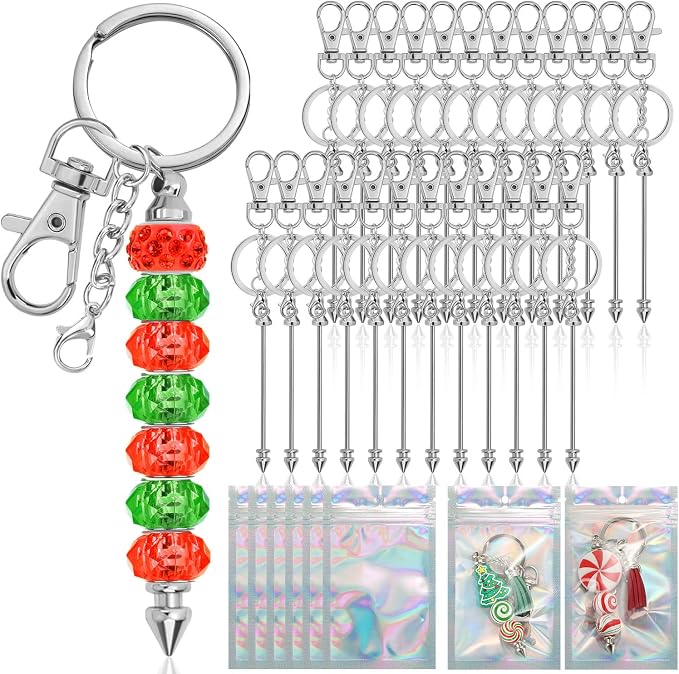 ROADPLUM 25 Pcs Beadable Keychain Bar Set, DIY Alloy Blank Beadable Items by ROADPLUM