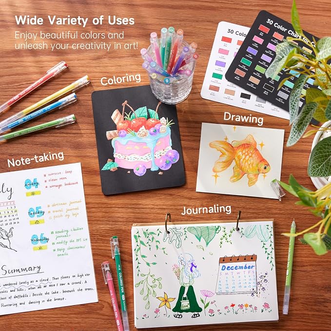 Shuttle Art 30 Colors Cute Journal Pens 0.6mm Fine Point Colored Gel Pens - Image 5