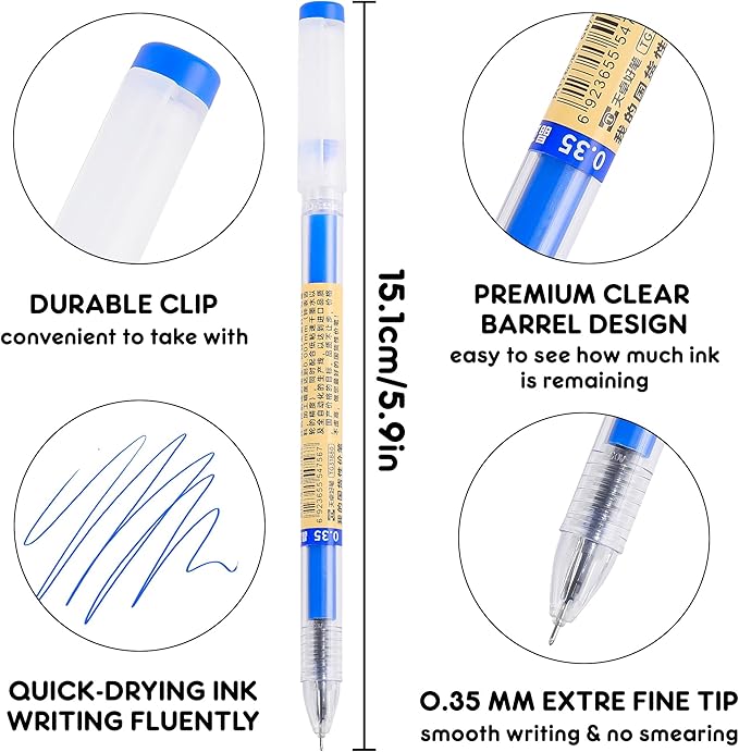 Japanese Style Black Blue Gel Ink Pens, 0.35mm Extra Fine Point, No Smudge - Image 3