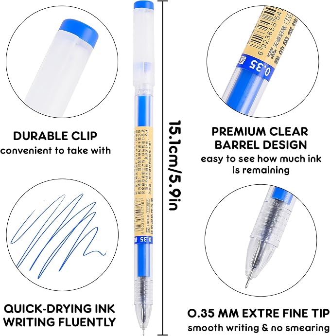 Japanese Style Blue Gel Ink Pens, 0.35mm Extra Fine Point, No Smudge Quick - Image 3