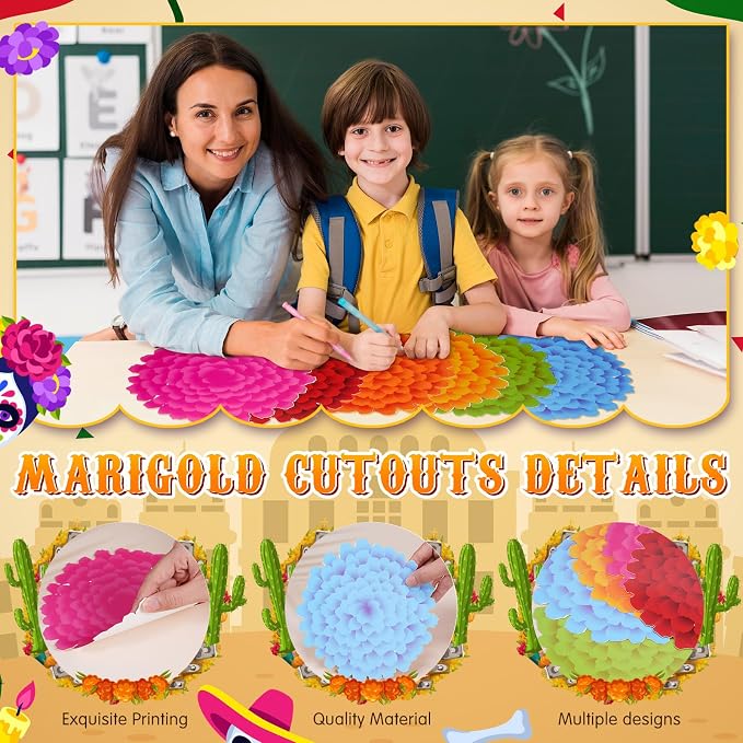 Taobary 24 Pcs 7.09'' Fiesta Flower Cutouts Classroom Bulletin Board - Image 6