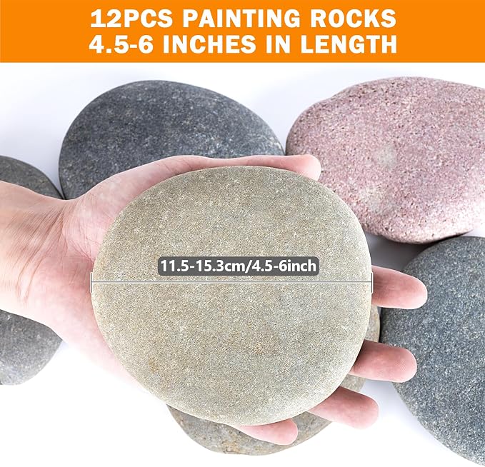 River Rocks for Painting 12 Pcs Extra Large 4.5"-6" Inch Flat Smooth Painting - Image 2