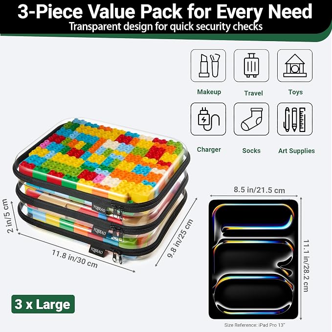 YQBRAO 3-Pack Large Clear Hard Shell Zipper Case, 1.2mm Rigid Toy & Cosmetic - Image 4