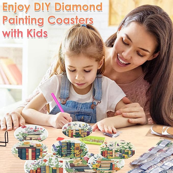 ijbnhd 8 Pcs Diamond Art Coasters Kits Books Diamond Painting Coasters | Books - Image 4