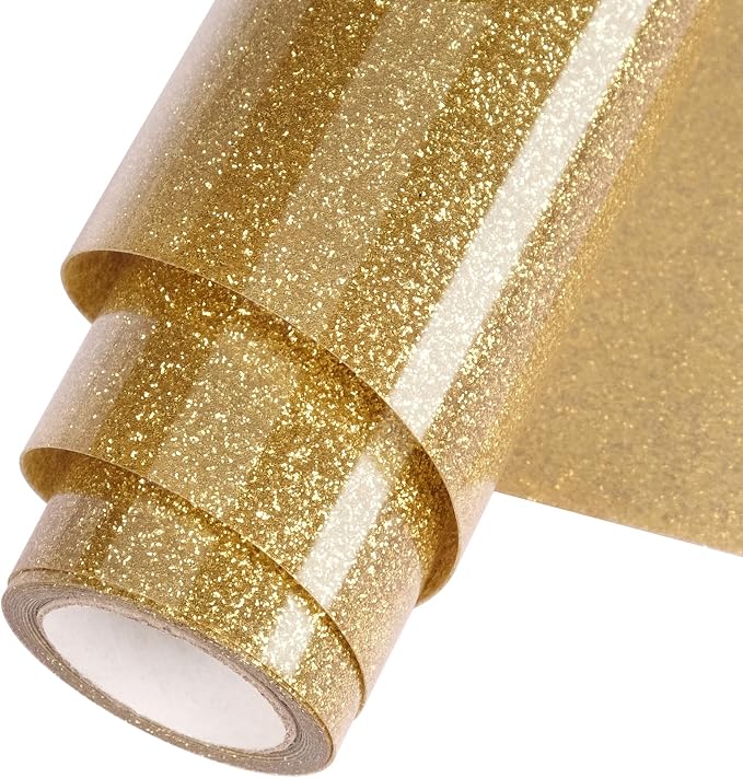 Gold Glitter HTV Heat Transfer Vinyl Roll 12inch x 5 ft by WOOGLITTER