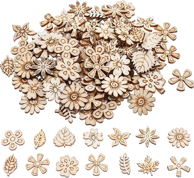 100 Pcs Unfinished Wooden Flower Wood Pieces Wood Flower Cutouts | Wooden by Unknown
