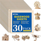 30 Pack Basswood Sheets for Crafts, Wood Burning, Architectural Models by MITINU