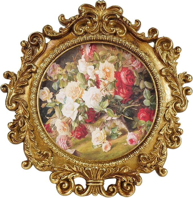 Cuspin Vintage Round Gold Picture Frame 4x4 Inch, Ornate Floral Resin Photo by Cuspin