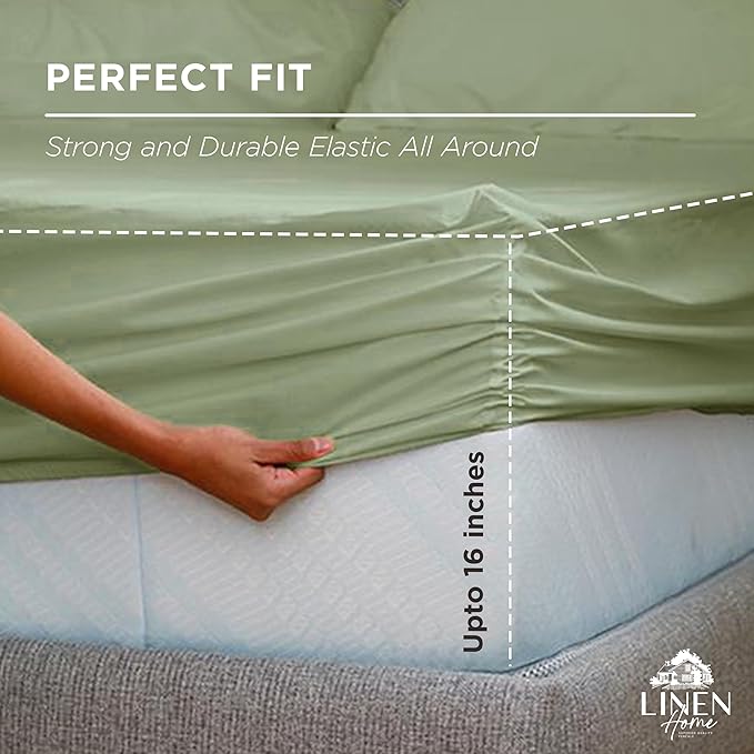 Linen Home 100% Cotton Percale Weave Fitted Sheet, Queen Size, 1 Deep Pocket - Image 3