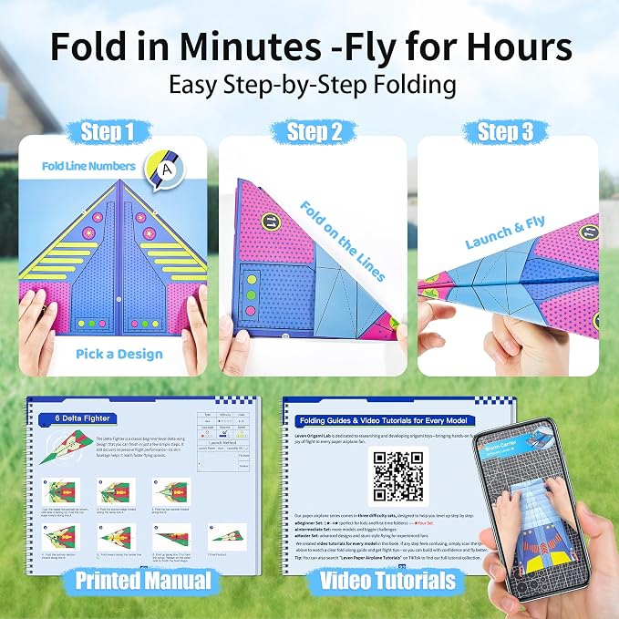 Leven DIY Paper Airplane Kit, 24 Progressive Origami Plane Designs, 48 Thick - Image 4