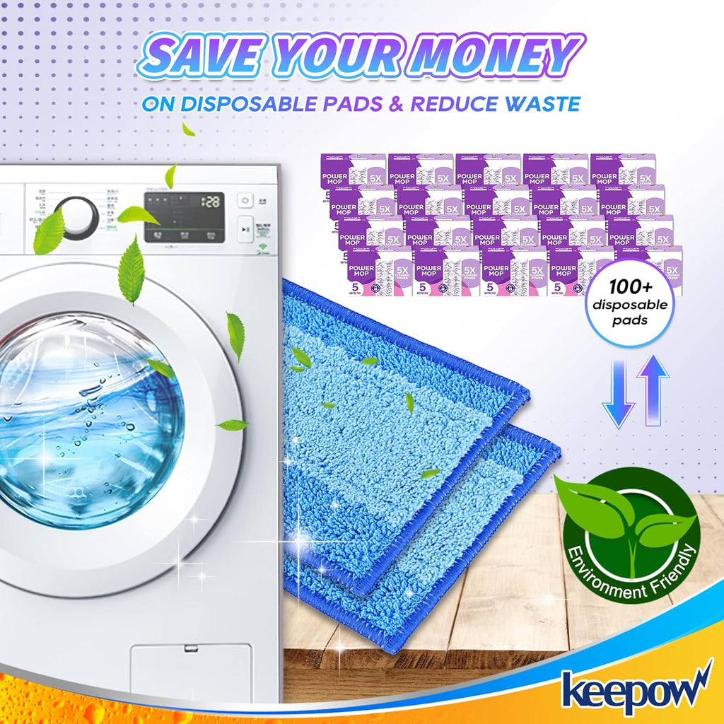 Reusable Mop Pads for Swiffer PowerMop, 5 Pack Microfiber Mop Pad Refills with Scrubber Strips for 13''-15'' Spray Mop, Washable Mop Pads Use for Most Floor Types, Mop Pads Replacement for Dry Wet Mop