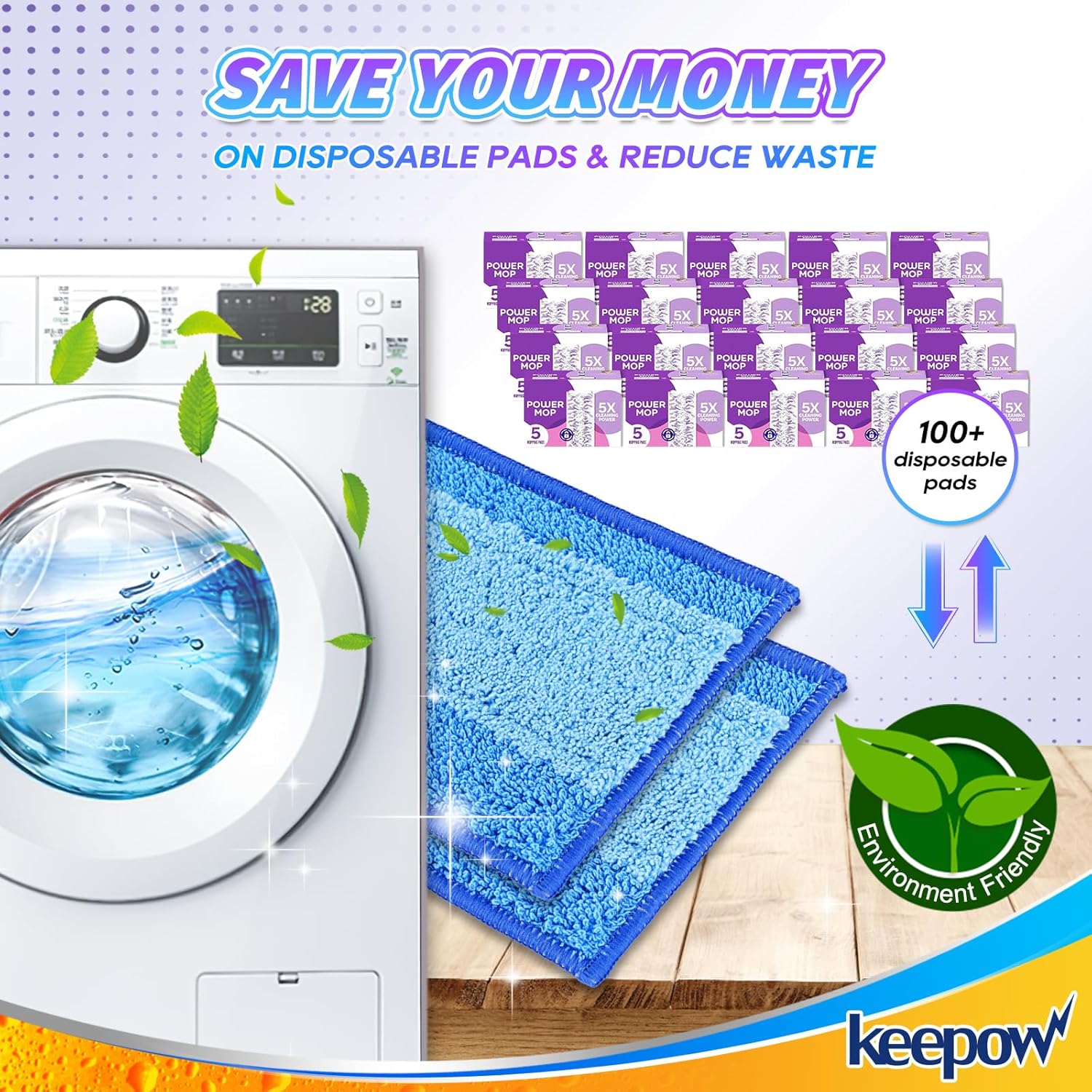 Reusable Mop Pads for Swiffer PowerMop, 5 Pack Microfiber Mop Pad Refills with Scrubber Strips for 13''-15'' Spray Mop, Washable Mop Pads Use for Most Floor Types, Mop Pads Replacement for Dry Wet Mop