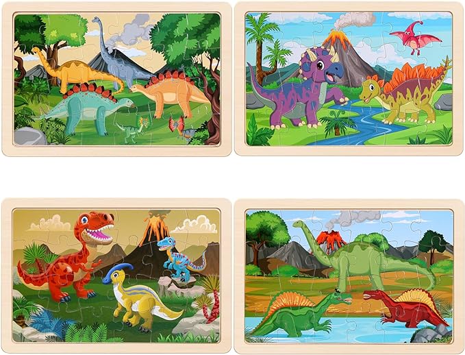 Wooden Puzzles Dinosaur Toys for Kids Ages 3-5, Preschool Educational Brain - Image 2