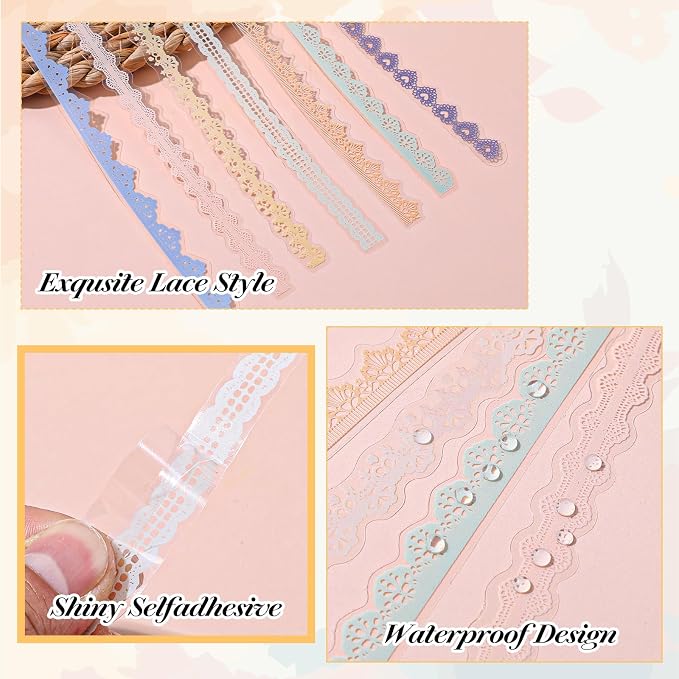 240PCS/6 Packs Lace Transparent Stickers, Vintage PET Lace Scrapbooking - Image 4