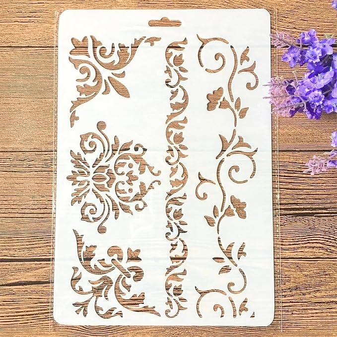 TIAMECH A4 Reusable Floral Edge Line Stencil by TIAMECH