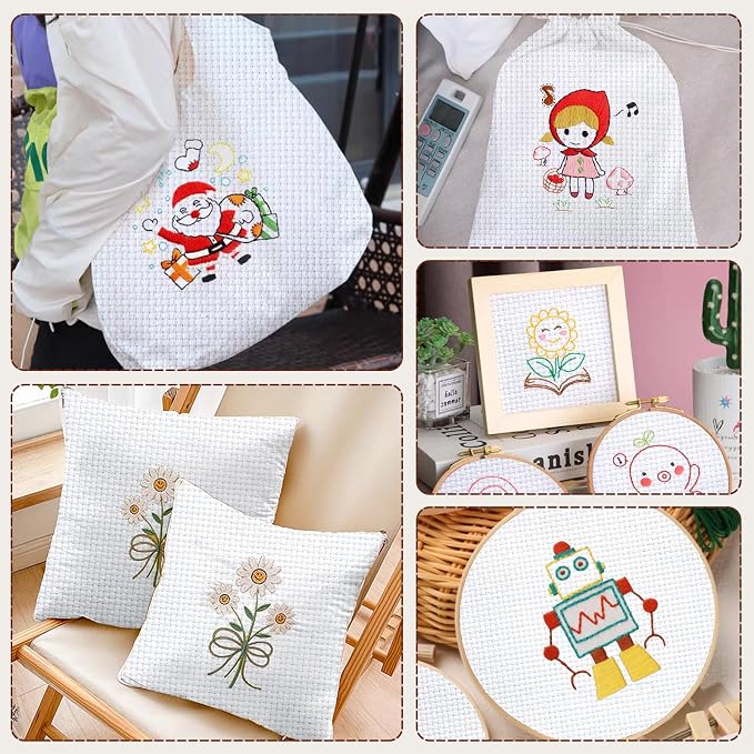 10 PCS White Aida Cloth 14 Count Cross Stitch Fabric | Pre-Cut Squares Fabric - Image 6