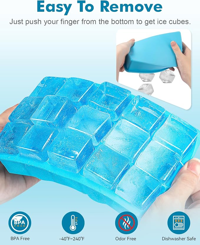 Silicone Ice Cube Trays for Freezer Set of 2- Square Ice Cubes Mold-Easy - Image 5