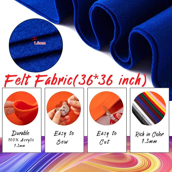 HaoFeiJH Blue Felt Fabric 36" X 36" 1.6mm，Fabric Sheets Soft Woven Acrylic - Image 2