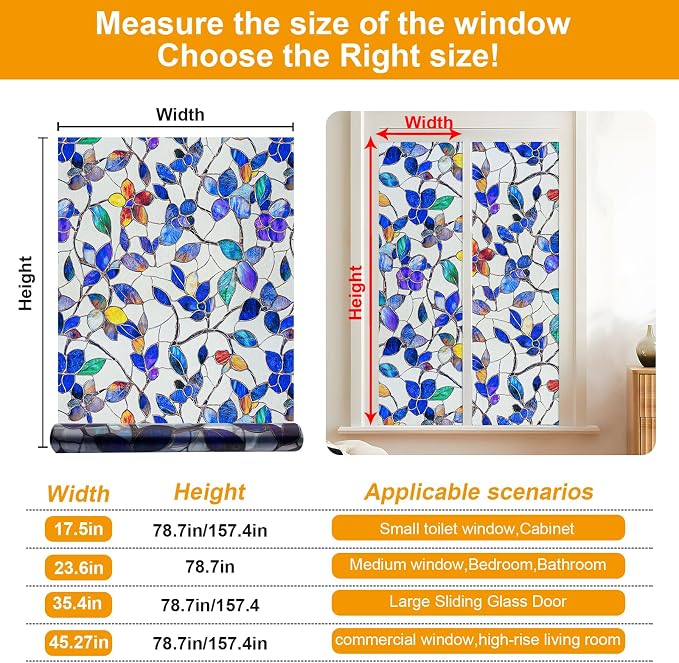 Countewol Colorful Leaf Static Cling Window Film Frosted Stained Glass Privacy - Image 2