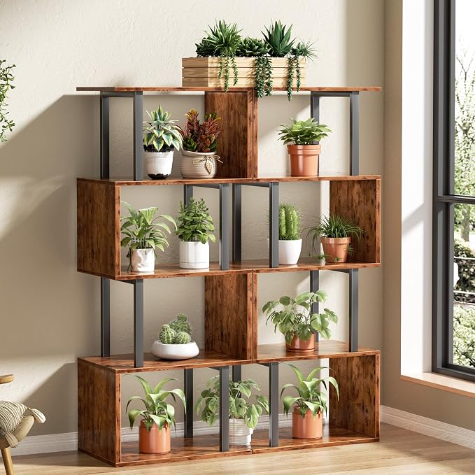 Furologee 5 Tier Bookshelf, S Shaped Geometric Bookcase, Narrow Freestanding - Image 8