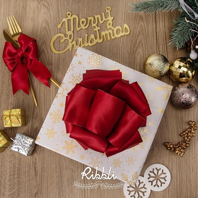 Ribbli Red Double Faced Satin Wired Ribbon 1.5 Inch Christmas Ribbon - Image 3