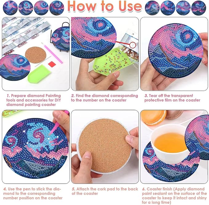 ijbnhd 8 PCS Aurora Diamond Art Coasters Diamond Painting Coasters | Diamond - Image 6