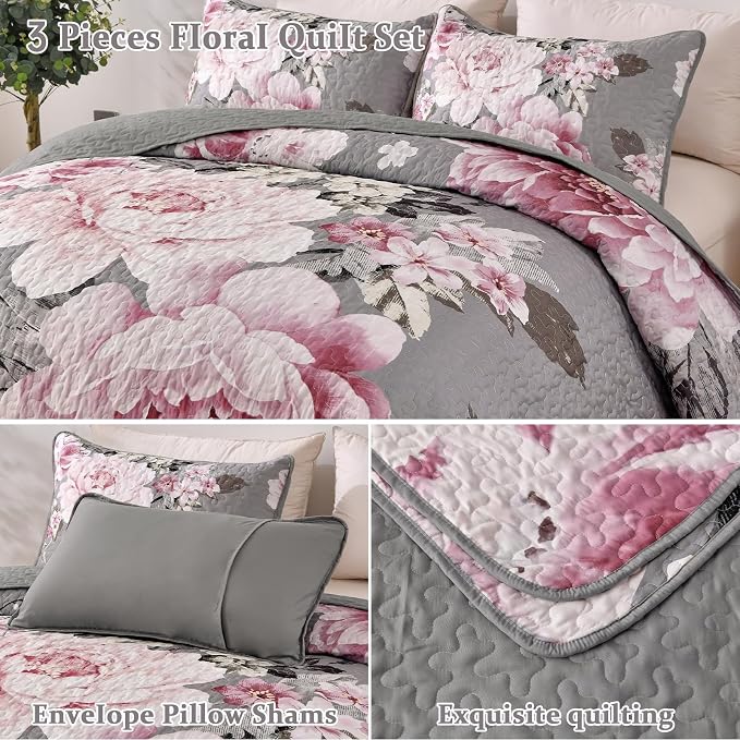 WONGS BEDDING Floral Quilt Set Queen - Image 5