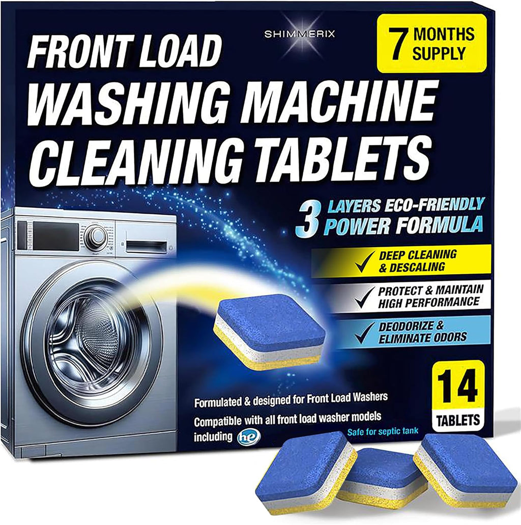 Washing Machine Cleaner Tablets 14 Pack for HE Front Load - Eco Friendly Washer Cleaning Tablets Formula - Pets Hair & Smell Solution - Septic Safe Descale Deodorize Protect - 1 Plus Year Supply