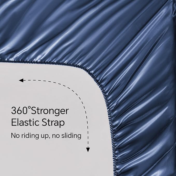 BEDELITE Satin Sheets Queen Size Bed Set, Luxury Soft Navy Silky Sheets - Image 5