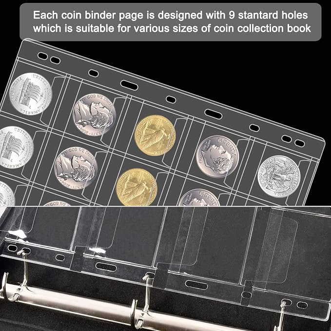 20 Pocket Coin Pages for Collectors, 10 Sheets Coins Sleeves Coin Holders Stamp - Image 4