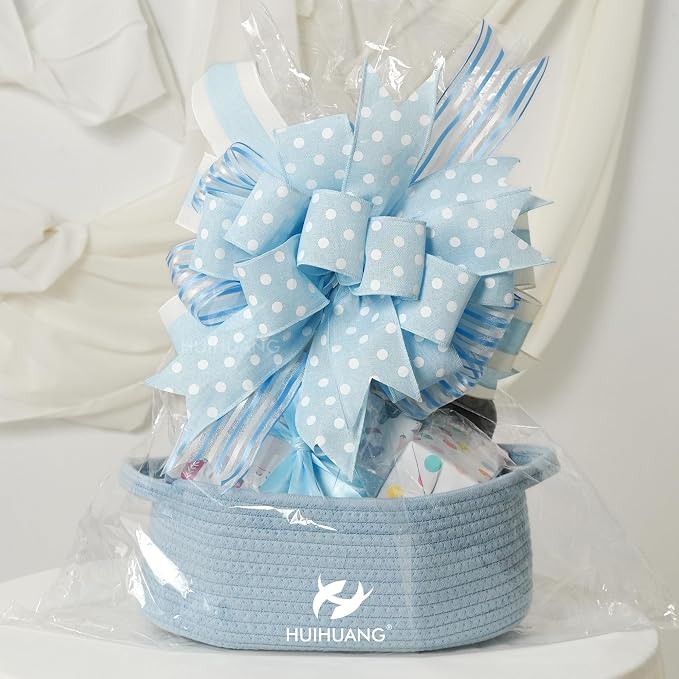 HUIHUANG Blue White Stripe Sheer Ribbon 2.5 inch Light Blue Wire Edged Ribbon - Image 9