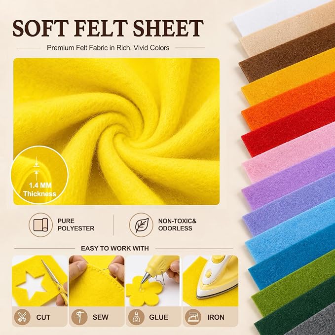 Bright Yellow Large Felt Fabric 36" x 36", 1.4 mm Soft Felt Sheet, Nonwoven - Image 4
