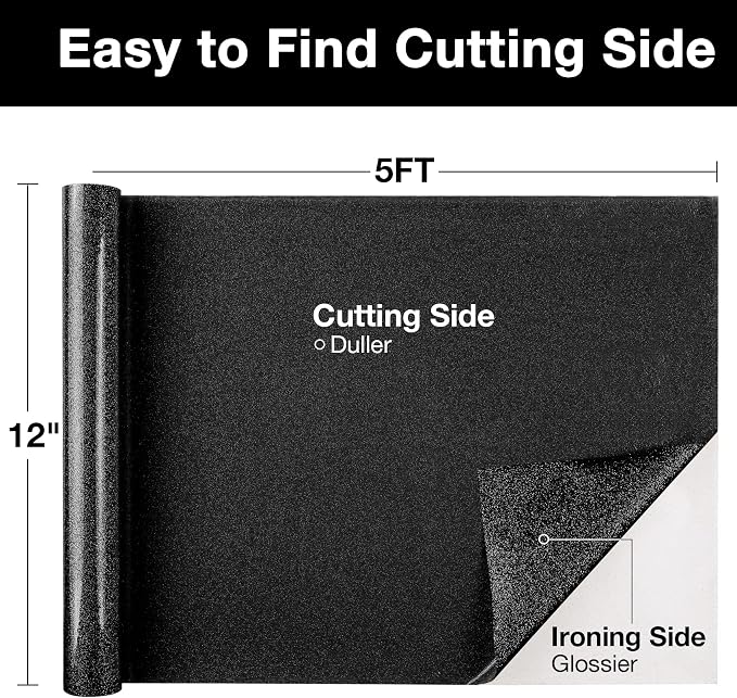 TORC Black Glitter HTV Heat Transfer Vinyl Roll 12 inch x 5 ft Iron on Vinyl - Image 2