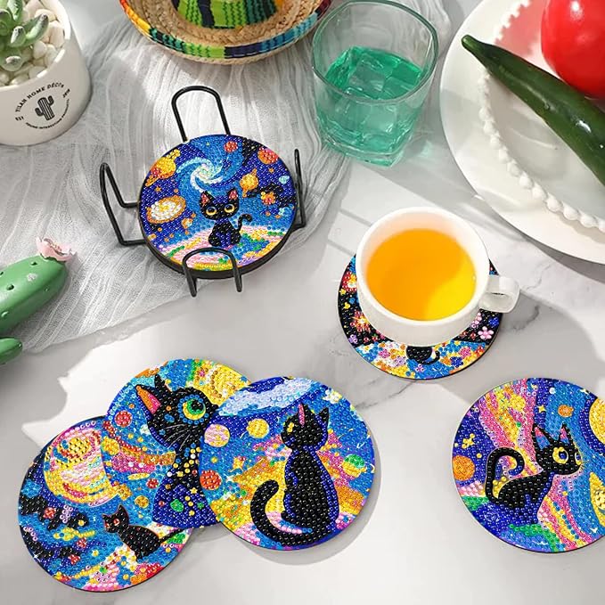 10 PCS Black Cat Diamond Art Coasters Kit - Image 5