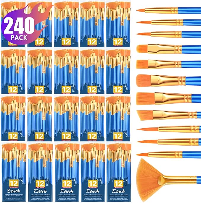 ESRICH Paint Brushes Set, 20 Pack 240 Pcs Nylon Hair Paintbrushes Round-Pointed by ESRICH