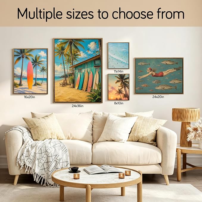 Pastel Gradient Surfboard Palm Tree Canvas Wall Art Print Tropical Summer Beach - Image 6
