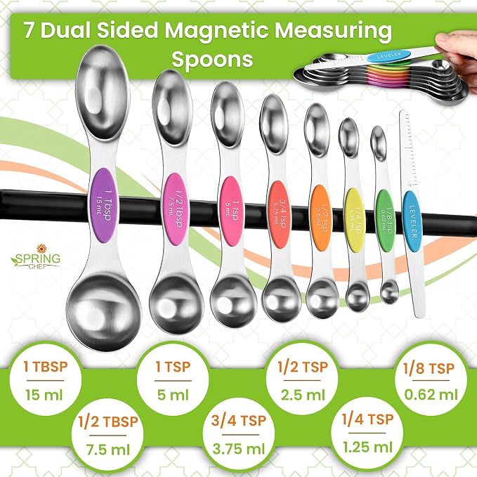 Spring Chef Magnetic Measuring Cups & Spoons Set of 15, Neon | Stackable - Image 8