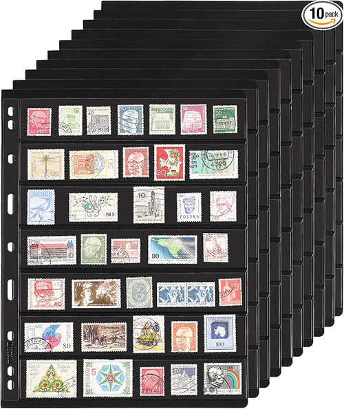 10 Sheets 20 Pages Postage Stamp Album Pages, 7 Pockets 7.7X 1.35in Stamp by UnclePaul
