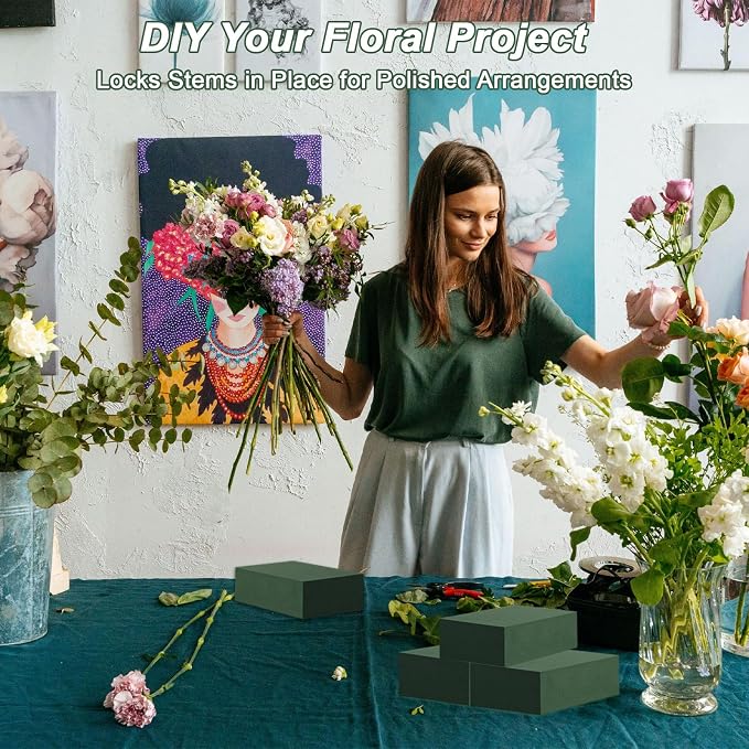 20 Pcs Floral Foam Blocks for Flower Arrangements 5.5"L x 3.1"W x 1.5"H | Green - Image 7