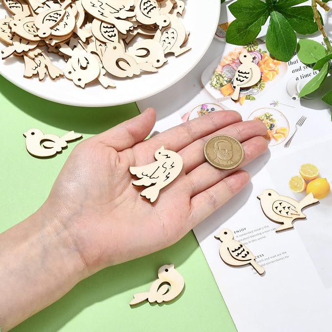 200 Pcs Unfinished Wooden Bird Cutouts Wood Animals Shapes Blank Wood Slices - Image 4