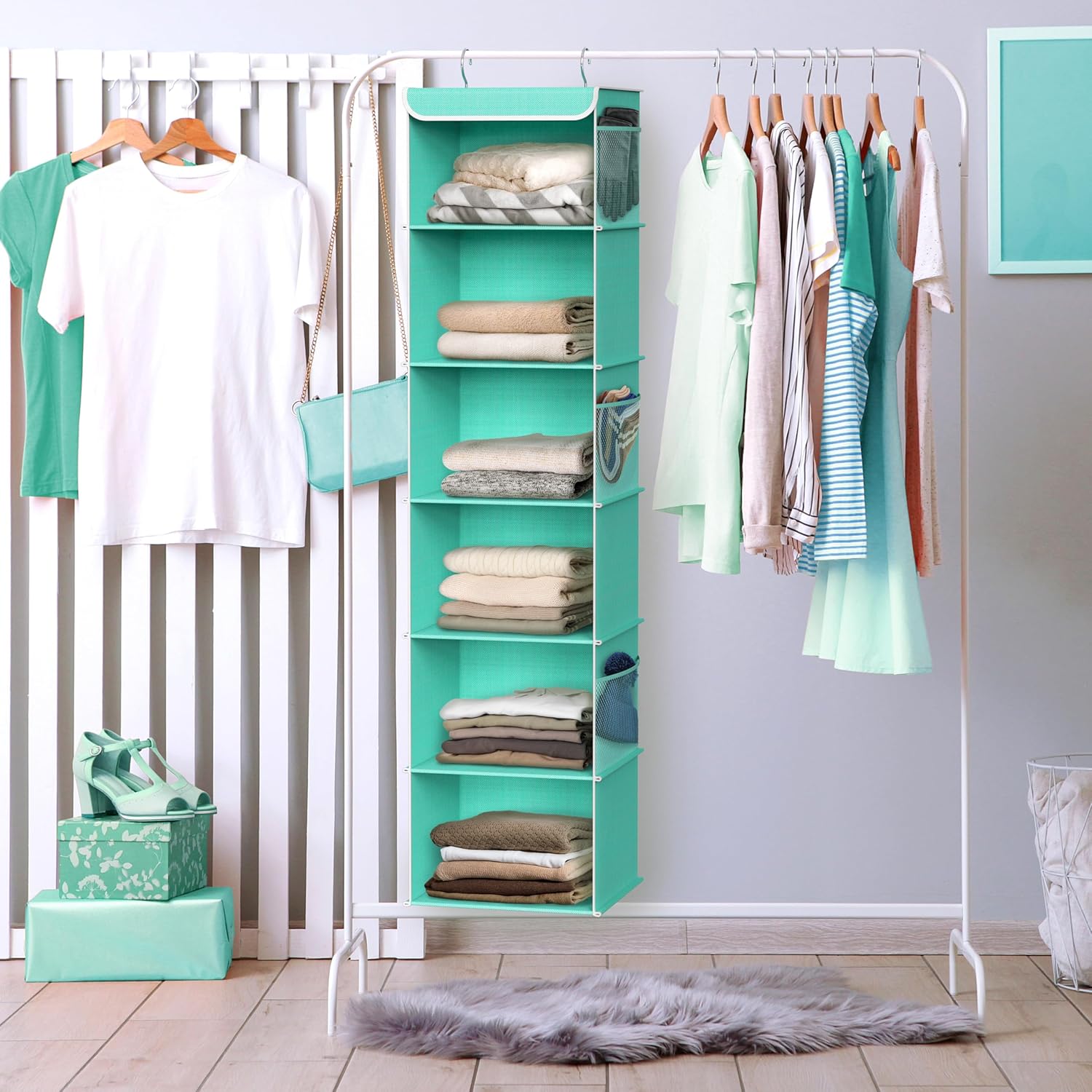 Simple Houseware 6 Shelf Hanging Closet Organizer, Turquoise