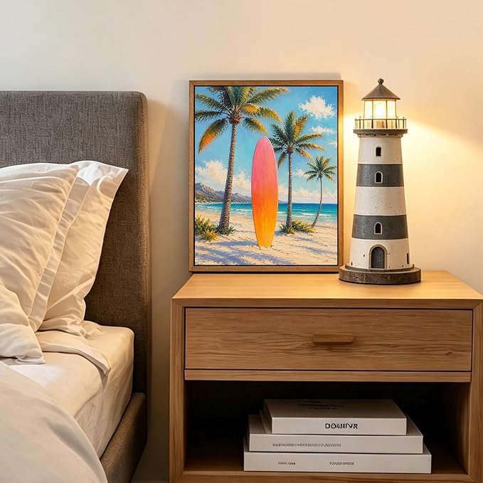 Pastel Gradient Surfboard Palm Tree Canvas Wall Art Print Tropical Summer Beach - Image 5