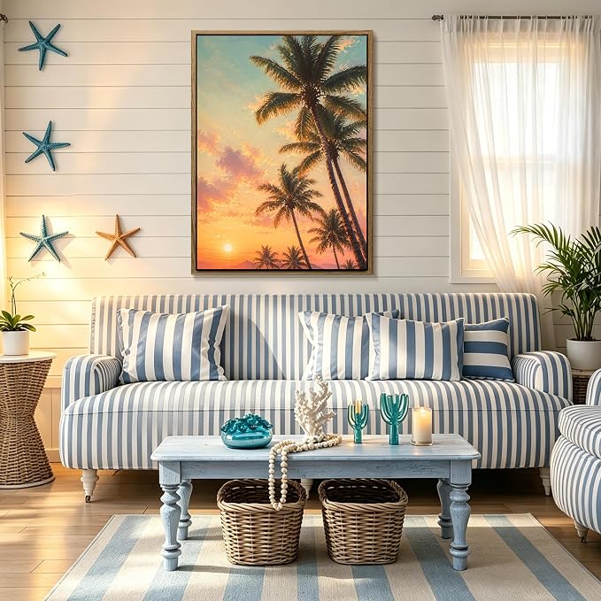 Pastel Sunset Palm Tree Canvas Wall Art Tropical Summer Beach Sunset Painting - Image 7