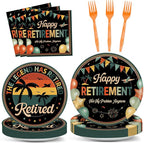 Qyeahkj 100 Pcs Retirement Party Plates and Napkins Set Happy Retired Birthday by Qyeahkj